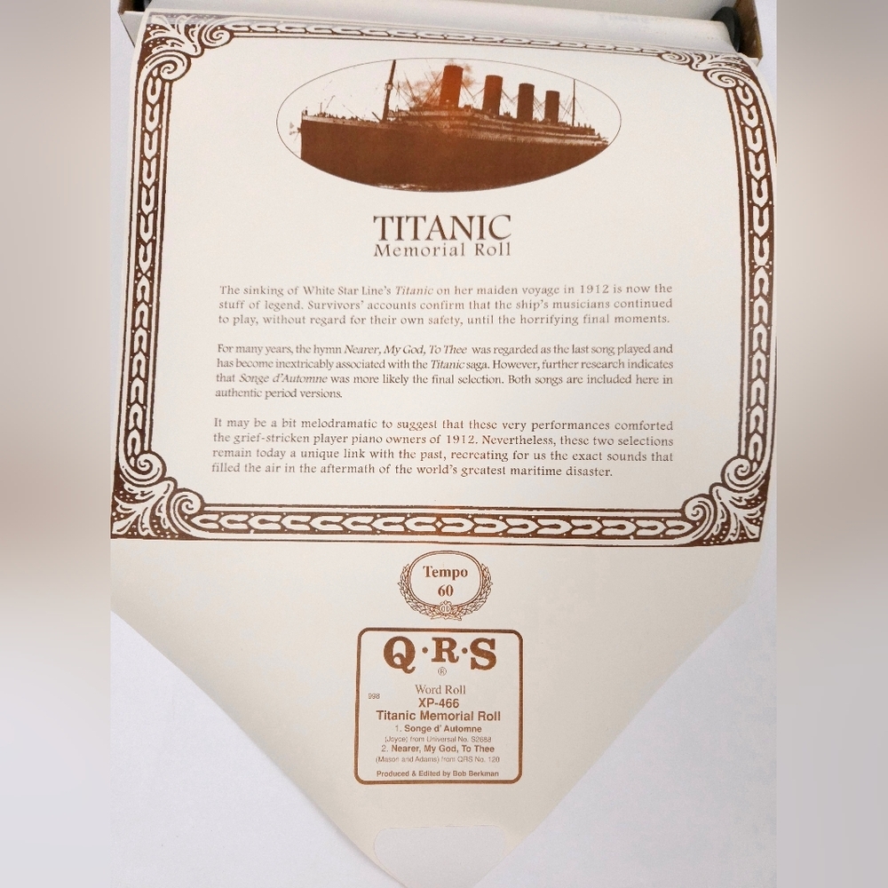 QRS Word Roll Titanic Memorial Edition XP-466-C Player Piano Roll